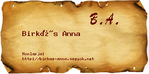 Birkás Anna névjegykártya