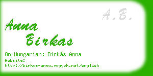 anna birkas business card